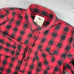44MM Flannel Shirt‎ Men M Red Black Plaid L/S Skater Western Grunge Outdoor y2k